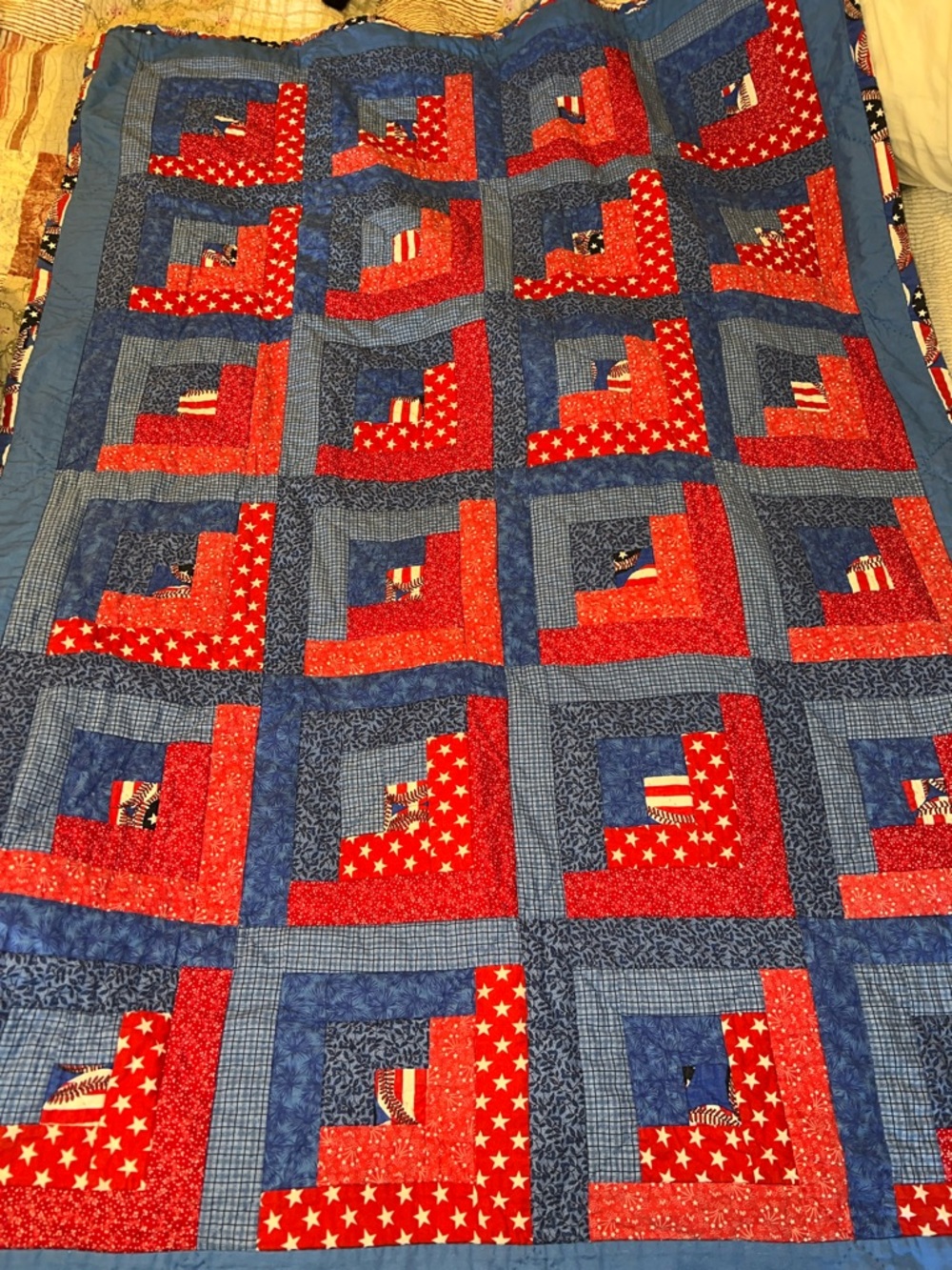 Handmade reversible patriotic throw quilt 52” x 38”
